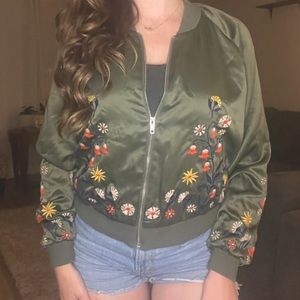 Xhilaration Green with Floral Embroidered Jacket